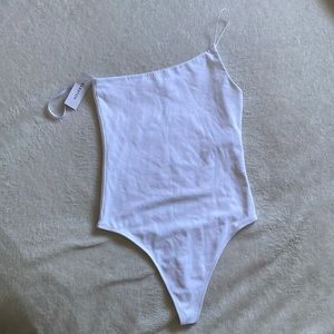 NWT - Babaton White contour one shoulder bodysuit (S)